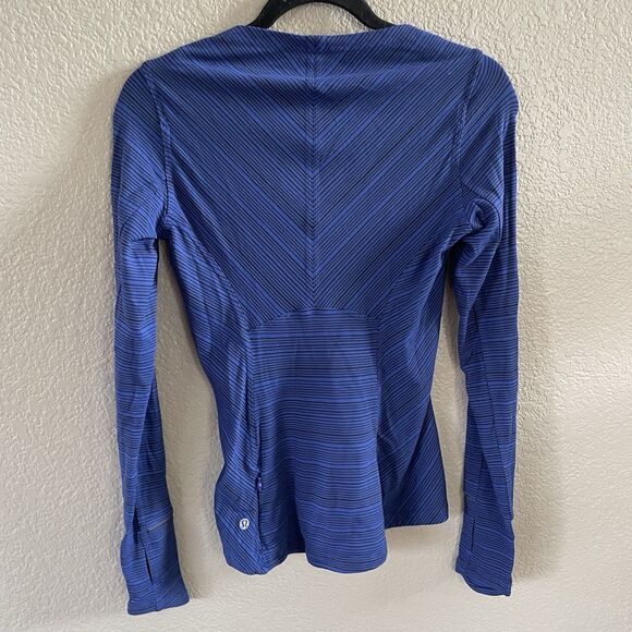 Lululemon Kanto Catch Me TopWomens 4 Sapphire Blue Black Striped Long Sleeve - Picture 3 of 11